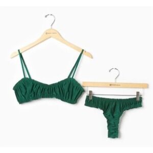 NWT Mina Lisa L Genevieve Satin Bralette & Panty Set Eden Green 108212